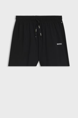 Stretch-cotton pyjama shorts with branded cords, Black