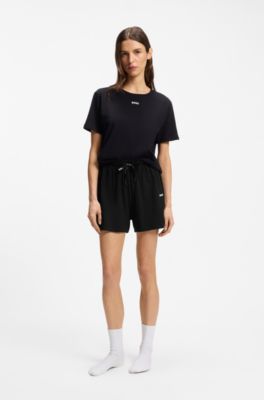 Bermuda del pigiama in cotone elasticizzato con cordoncini brandizzati, Nero