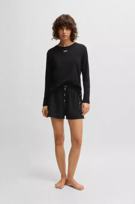 Drawstring pyjama shorts in stretch cotton with logo print