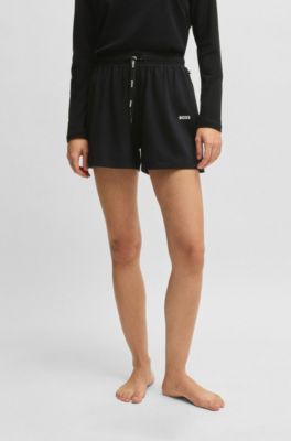 Pyjamashort van stretchkatoen met logokoorden, Zwart
