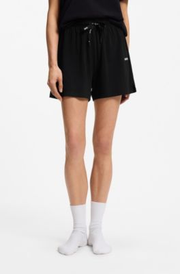 Stretch-cotton pyjama shorts with branded cords, Black