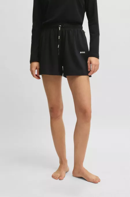 Drawstring pyjama shorts in stretch cotton with logo print