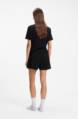 Stretch-cotton pyjama shorts with branded cords, Black