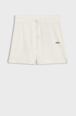 Stretch-cotton pyjama shorts with branded cords, Natural