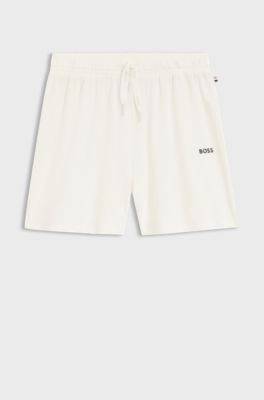 Pyjamashort van stretchkatoen met logokoorden, Naturel