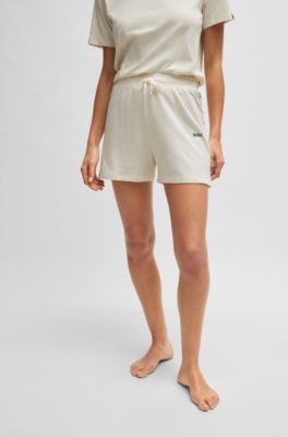 Shorts de pijama de algod&oacute;n el&aacute;stico con cordones de la marca, Natural