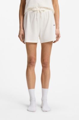 Pyjamashort van stretchkatoen met logokoorden, Naturel