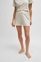 Drawstring pyjama shorts in stretch cotton with logo print, White