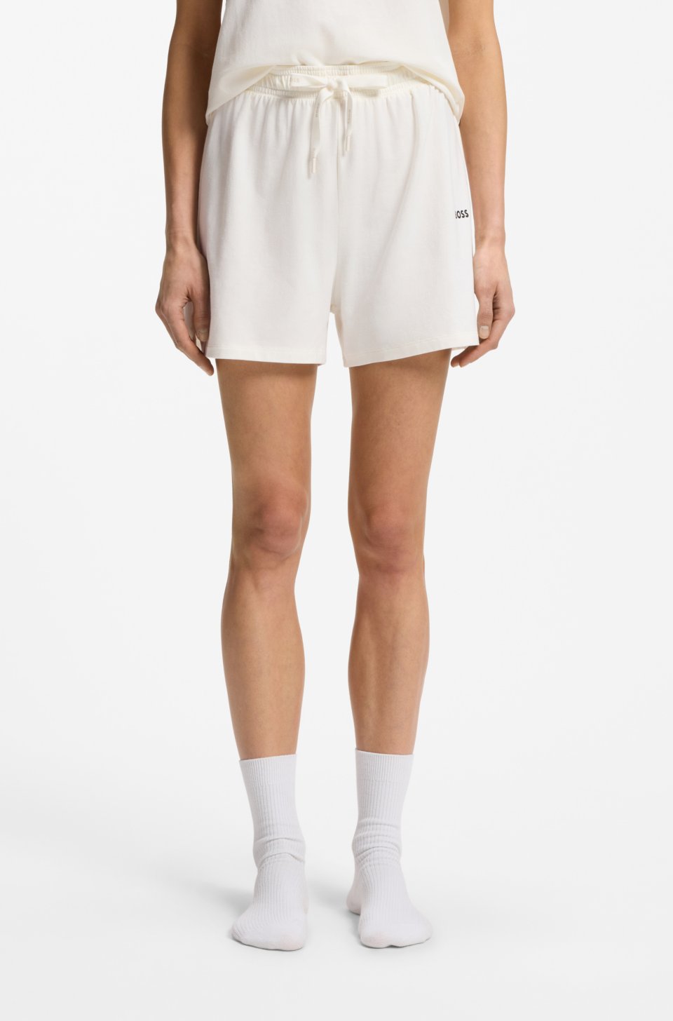 Stretch-cotton pyjama shorts with branded cords