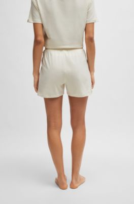 Stretch-cotton pyjama shorts with branded cords, Natural