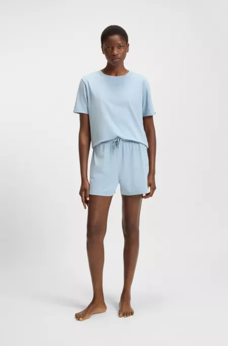 Drawstring pyjama shorts in stretch cotton with logo print