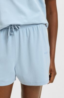 Shorts de pijama de algod&oacute;n el&aacute;stico con cordones de la marca, Celeste