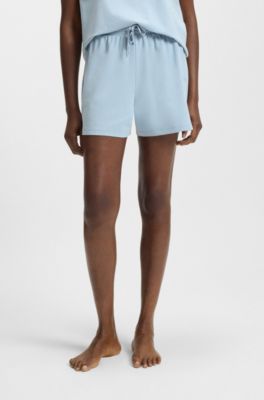 Stretch-cotton pyjama shorts with branded cords, Light Blue