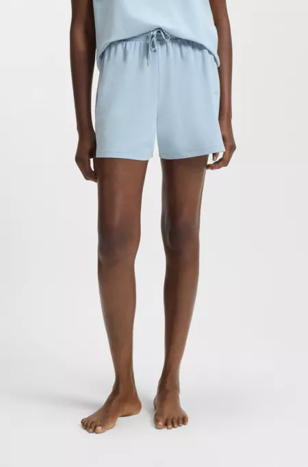 Drawstring pyjama shorts in stretch cotton with logo print