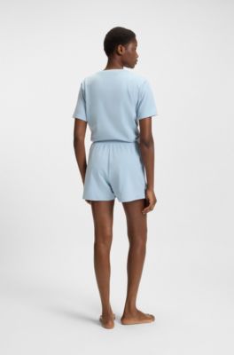 Stretch-cotton pyjama shorts with branded cords, Light Blue