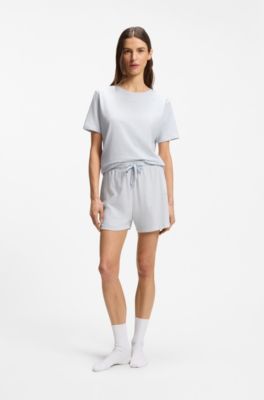Stretch-cotton pyjama shorts with branded cords, Light Blue
