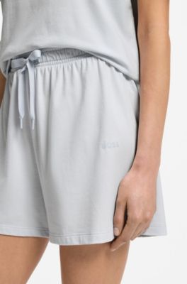 Stretch-cotton pyjama shorts with branded cords, Light Blue