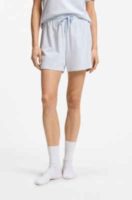 Stretch-cotton pyjama shorts with branded cords, Light Purple