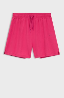 Bermuda del pigiama in cotone elasticizzato con cordoncini brandizzati, Rosa