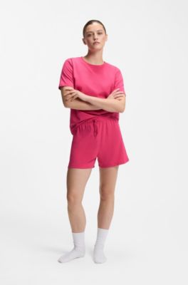Bermuda del pigiama in cotone elasticizzato con cordoncini brandizzati, Rosa