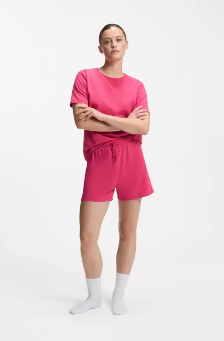 Stretch-cotton pyjama shorts with branded cords