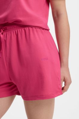 Stretch-cotton pyjama shorts with branded cords, Pink