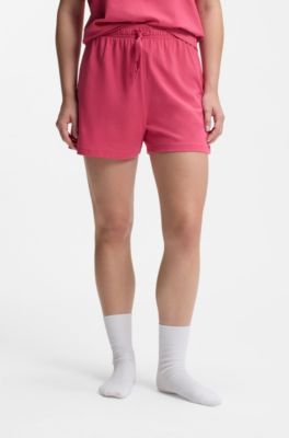 Stretch-cotton pyjama shorts with branded cords, Pink