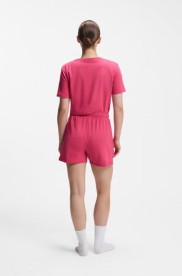 Stretch-cotton pyjama shorts with branded cords, Pink
