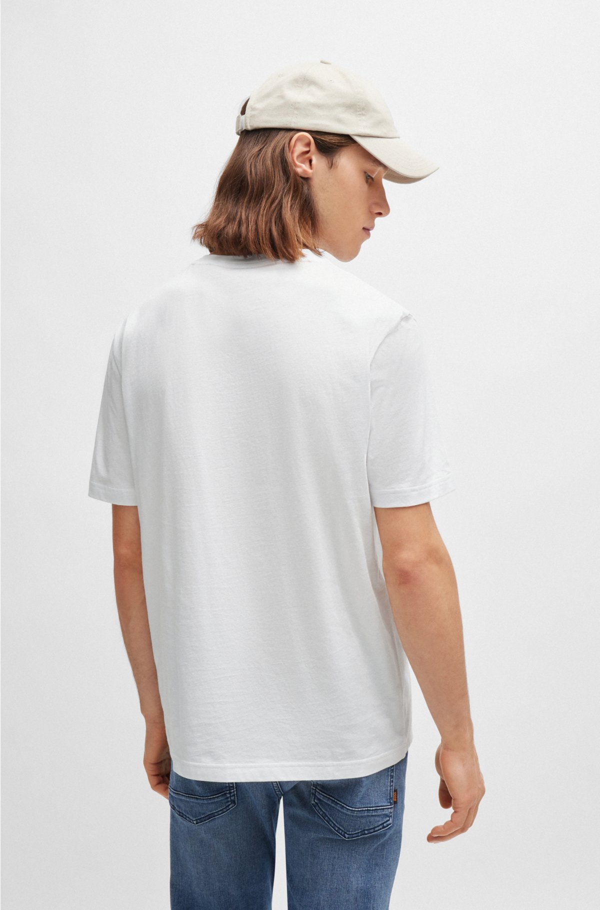 Cotton-jersey regular-fit T-shirt with seasonal print, White