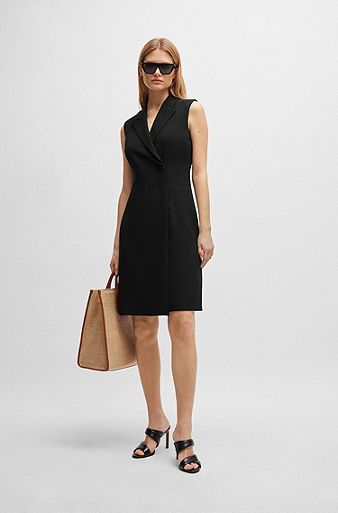 Blazer-style sleeveless dress with concealed closure, Black
