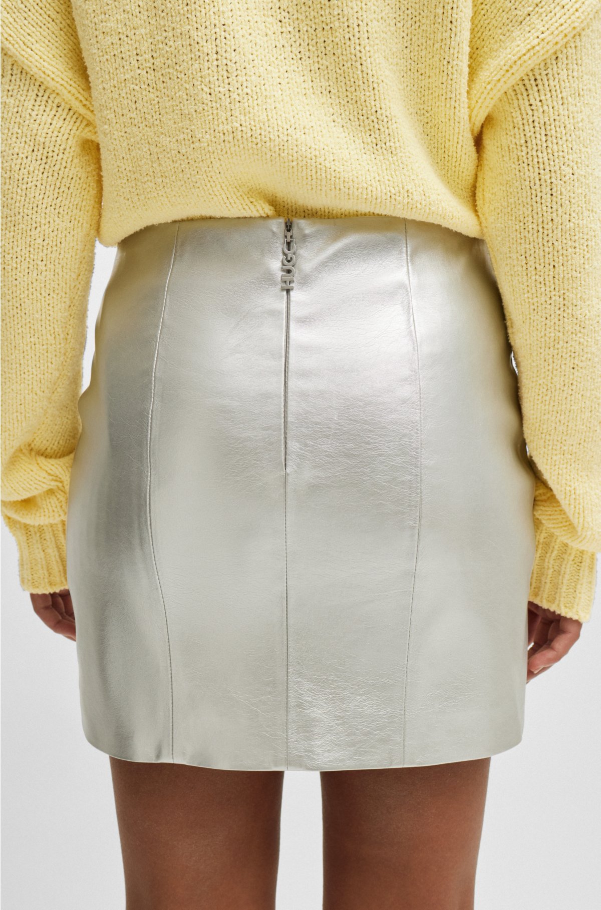 Regular-fit mini skirt in metallic fabric, Silver