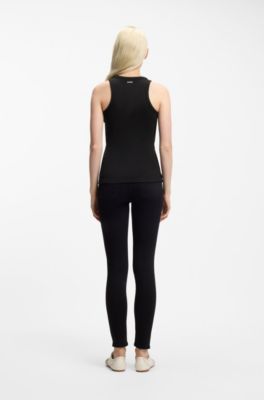 Slim fit tanktop i en bomuldsblanding med str&aelig;k, Sort