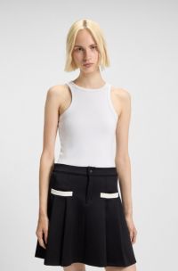 Camiseta de tirantes slim fit en mezcla de algodón elástico, Blanco