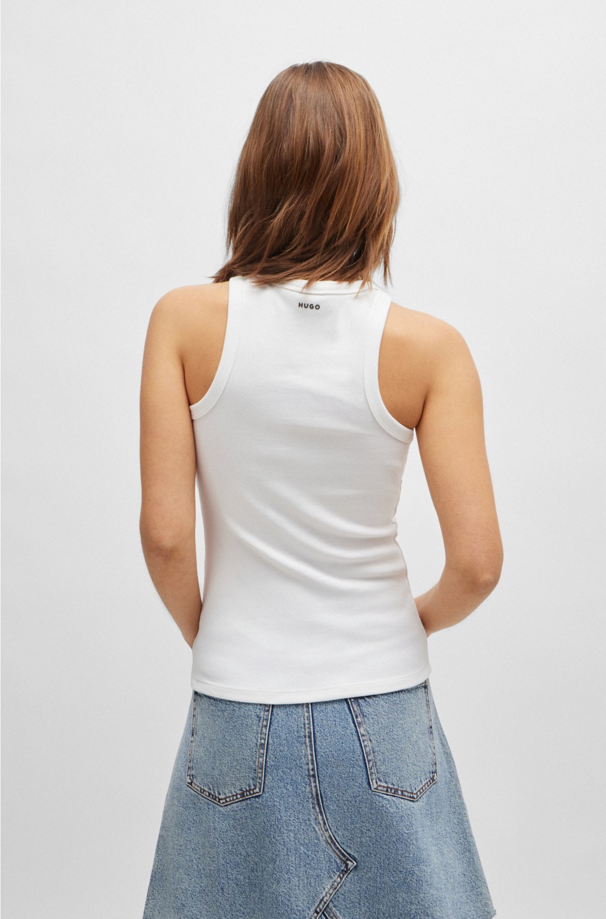 Slim-fit tank top in a cotton blend, White