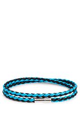 Double-wrap two-tone cuff in braided Italian leather, Turquoise