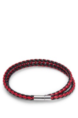 Bracelet double tour bicolore en cuir italien tressé