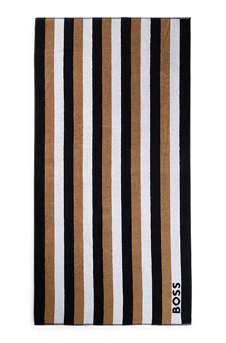 Signature-stripe beach towel in cotton terry, Patterned