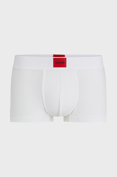 Regular-rise trunks in stretch fabric with logo label, White