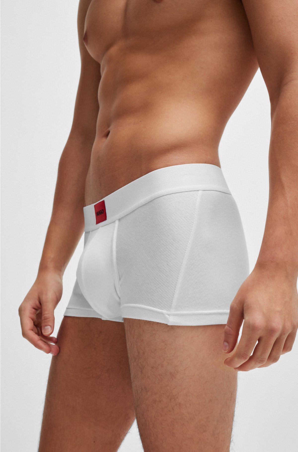 Regular-rise trunks in stretch fabric with logo label, White