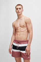 Fully lined swim shorts with colour-blocking, Light Red