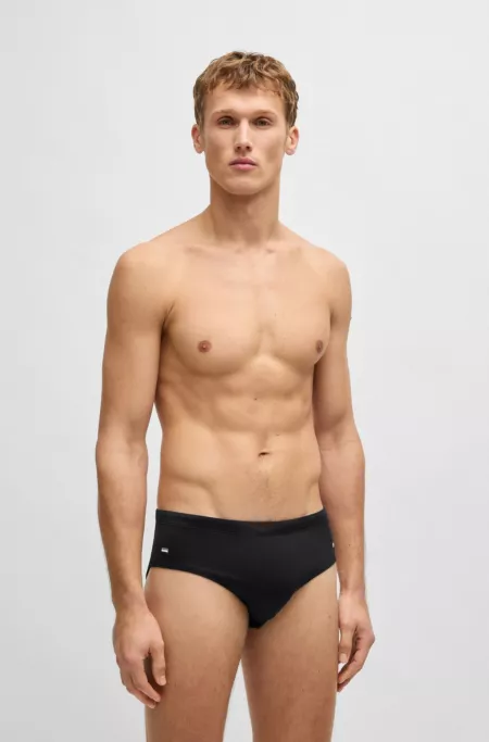 Jersey swim briefs with signature stripe and logo