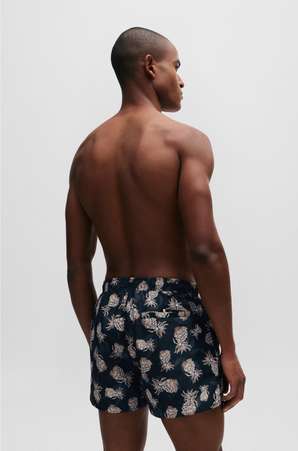 Fully lined swim shorts with pineapple motif, Black