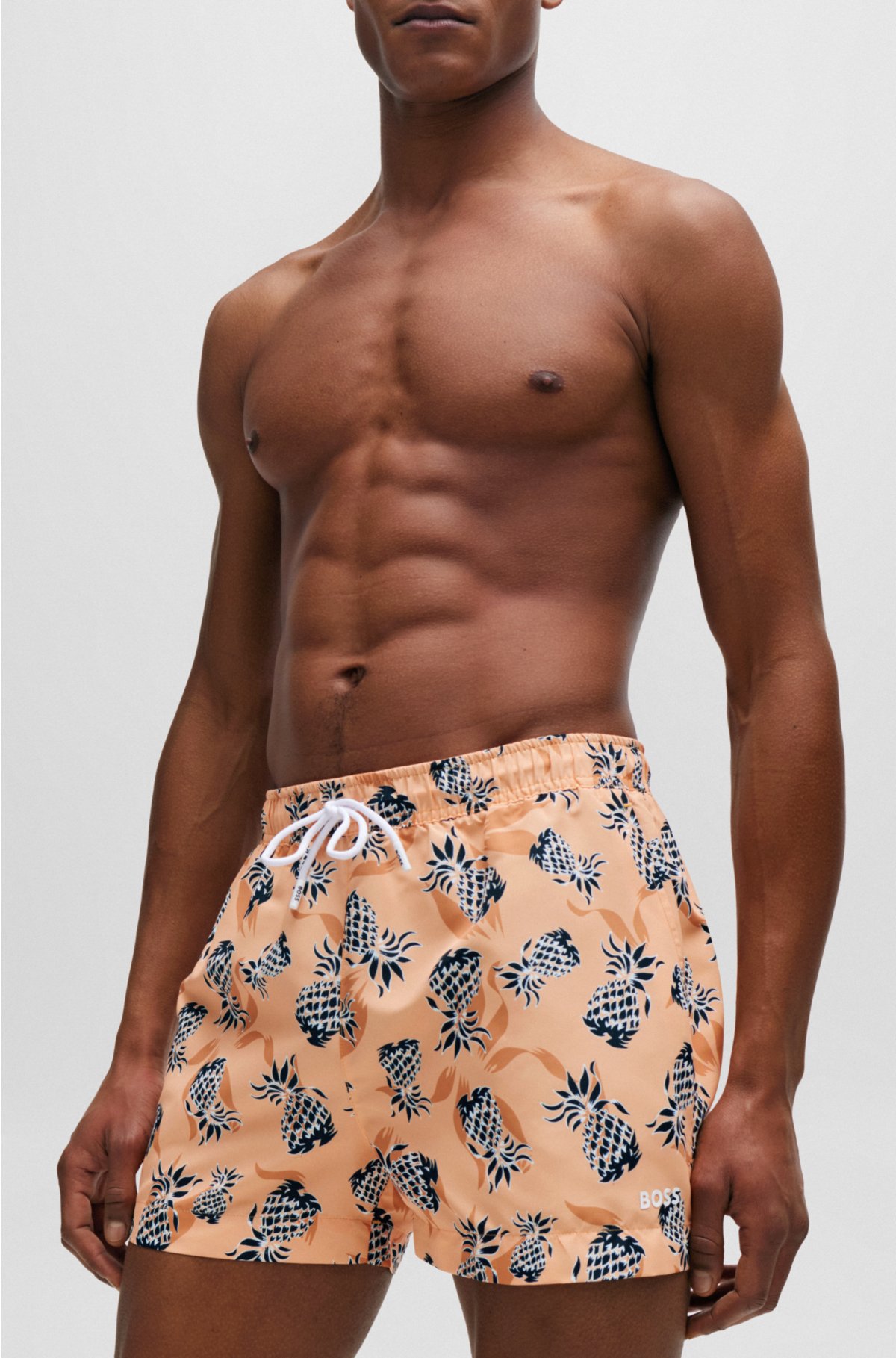 Fully lined swim shorts with pineapple motif, Orange