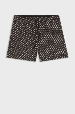 Fully lined quick-dry swim shorts with monogram print, Black