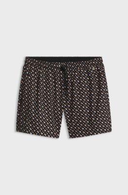 Fully lined quick-dry swim shorts with monogram print, Black
