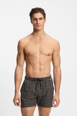 Fully lined quick-dry swim shorts with monogram print, Black