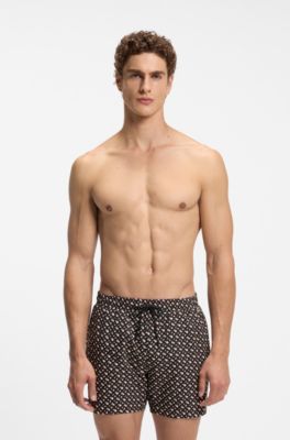 Fully lined quick-dry swim shorts with monogram print, Black