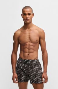 Fully lined quick-dry swim shorts with monogram print, Black