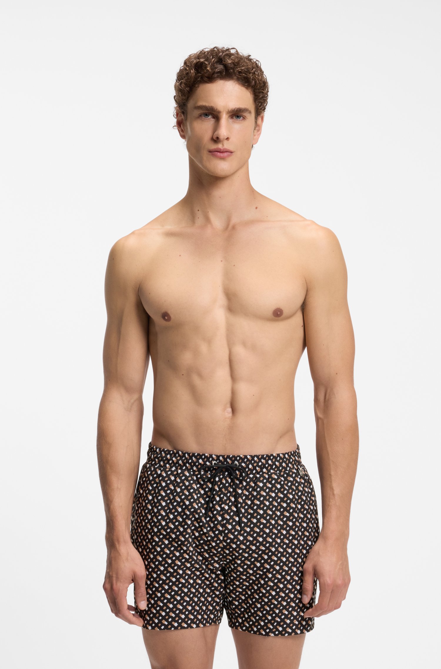 Boss Fully lined quick-dry swim shorts with monogram print herr