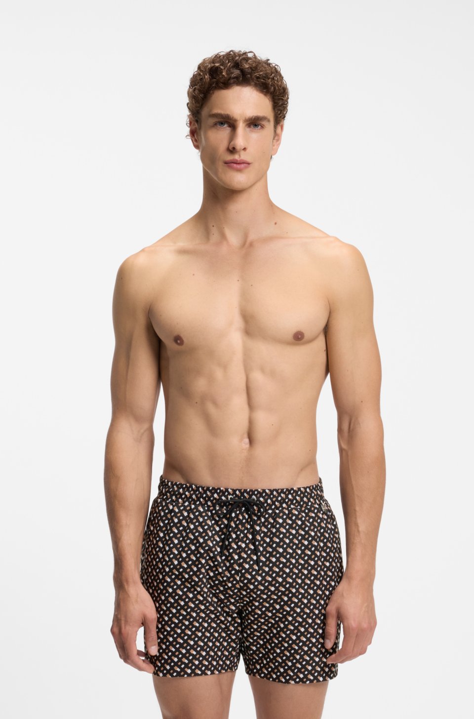Fully lined quick-dry swim shorts with monogram print